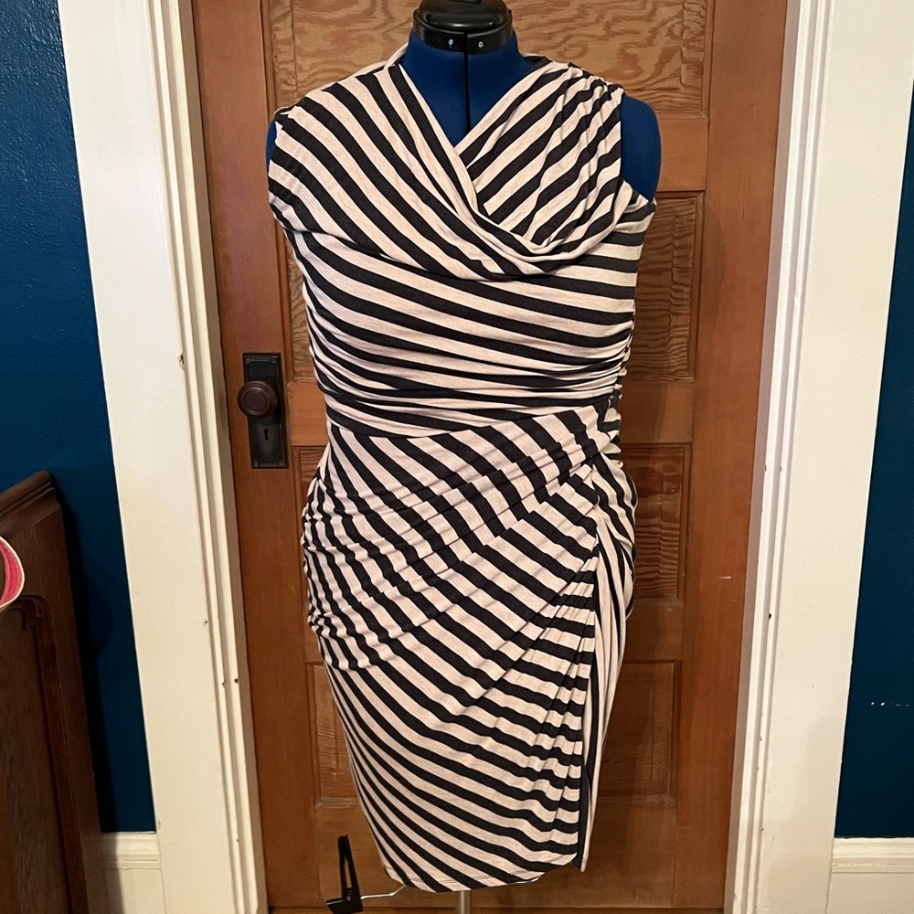 Anthropologie || Bordeaux || Striped Rouched Dress || Size Medium